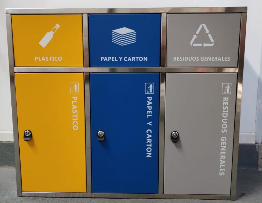 Papelera Estacion de 3 Reciclaje - Acero Inoxidable